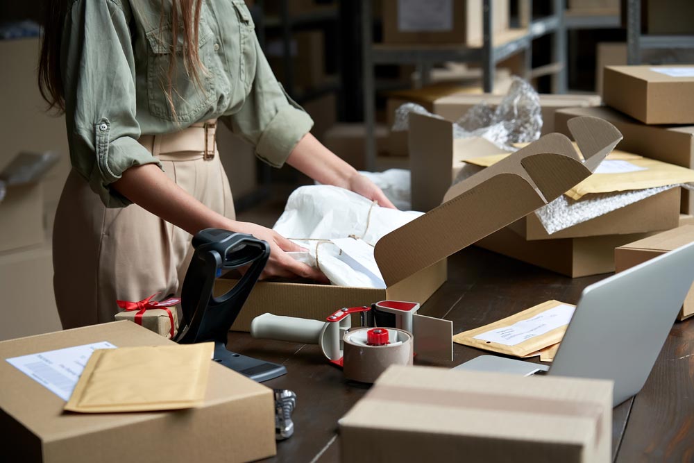 Closeup view of female online store small business
