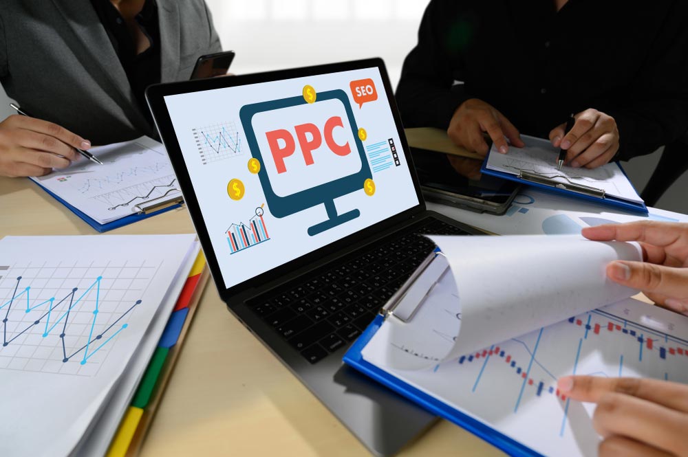 Pay Per Click concept Businessman working concept