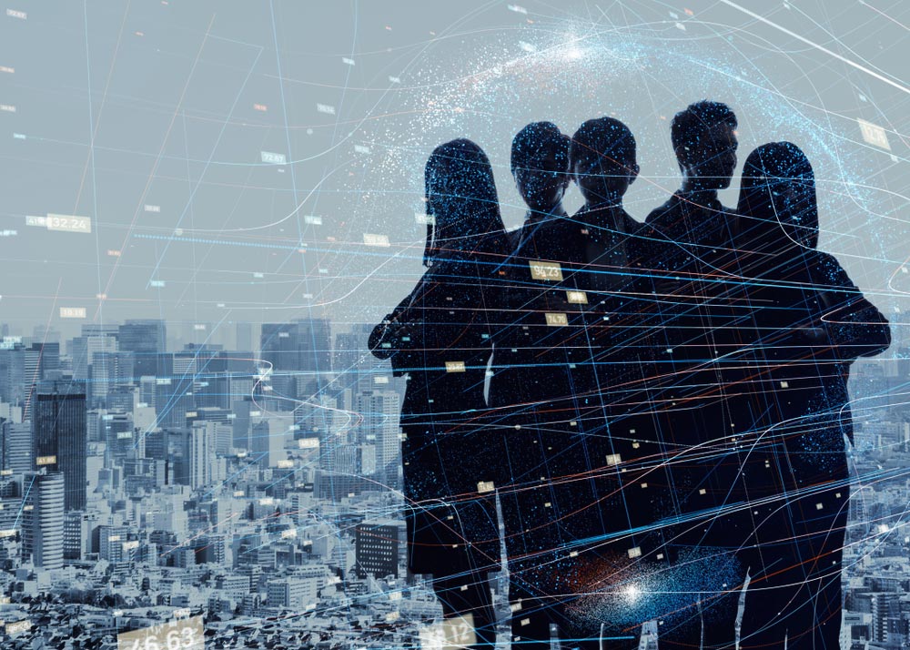 Silhouette of five business persons